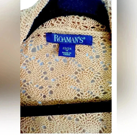 Roaman’s Pointelle Cardigan, Size 1X (22/24), Soft Camel - Picture 5 of 6